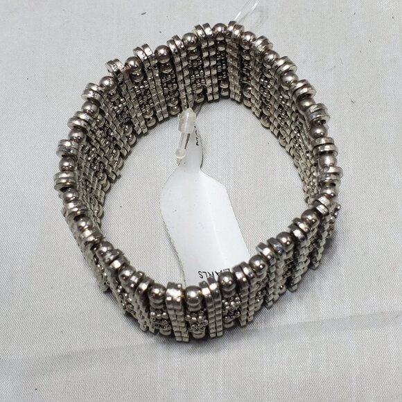 Dee Cee silver tone stretch bracelet wide, multi-component parts - Picture 3 of 6